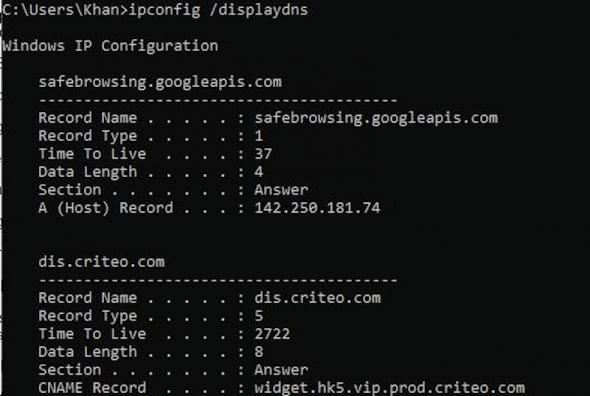 How a DNS lookup looks on Windows - Source: Linuxhint